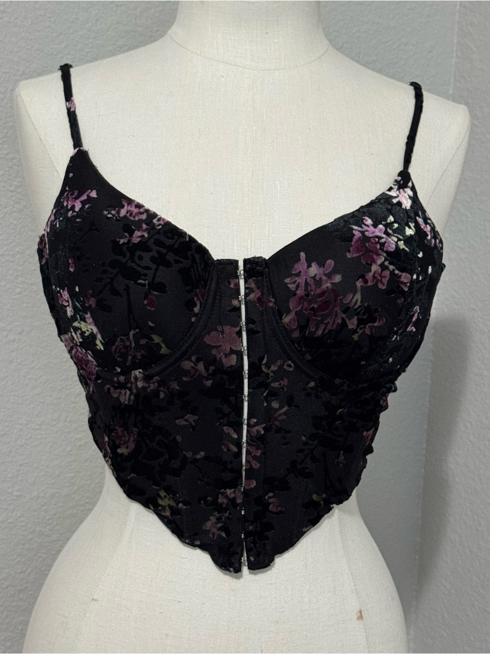 Windsor Black Bustier corset Top with Purple Floral Burnout